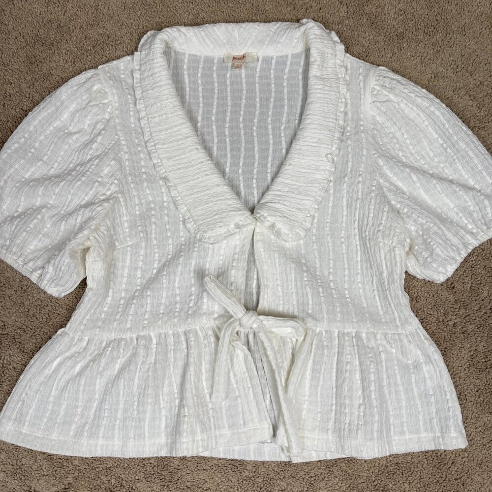 Peach Brand Cardigan Women L Ivory Peter Pan Chelsea Collar Cottagecore Coquette